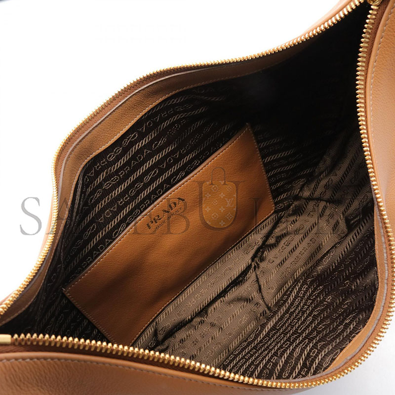 PRADA SOFT GRAIN SHOULDER BAG LEATHER BROWN 1BC212 (35*22.5*8cm)
